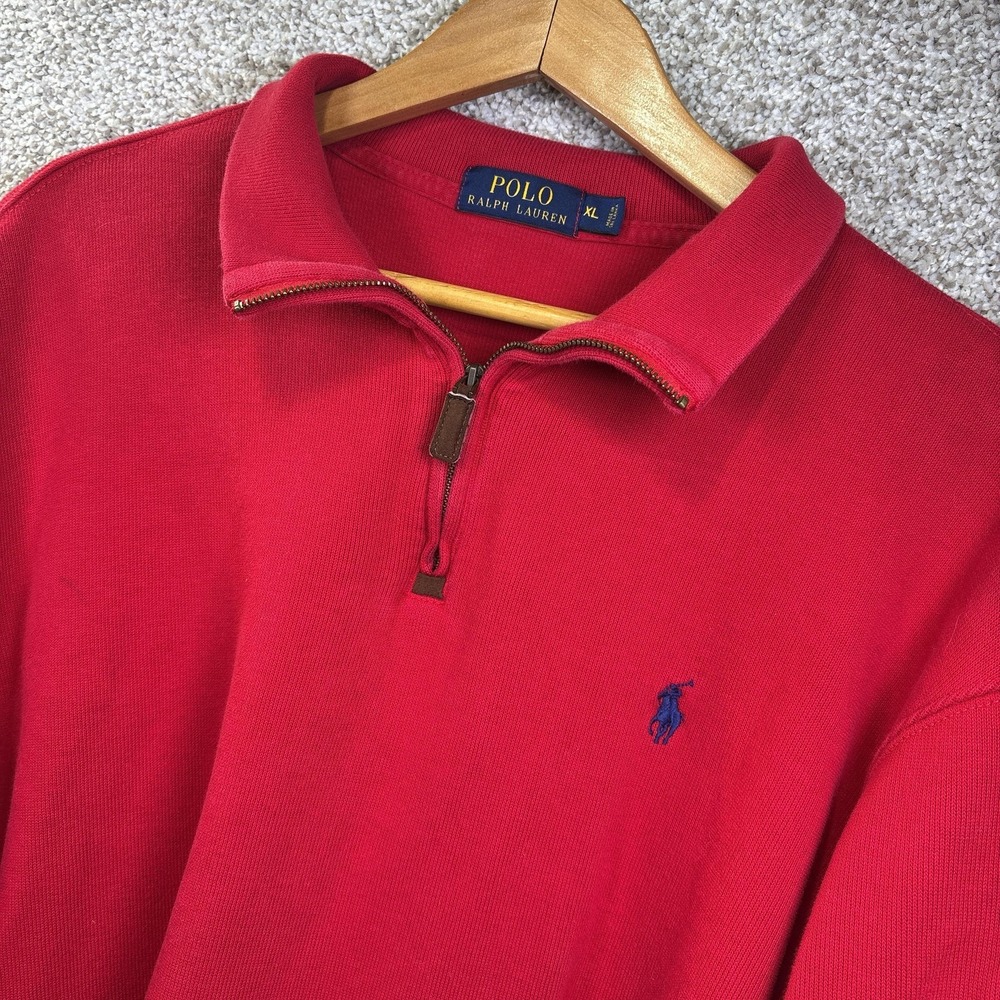 Polo‎ Ralph Lauren Sweater Mens XL Red Cotton Quarter Zip Collared Knit Pullover